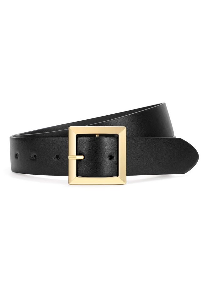 Women Leather Belt For Jeans Dresses Pants Fashion Waist Belt Ladies Belts For Trendy With Gold Square Buckle