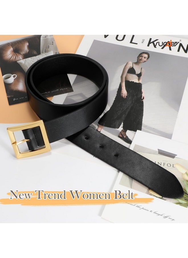 Women Leather Belt For Jeans Dresses Pants Fashion Waist Belt Ladies Belts For Trendy With Gold Square Buckle