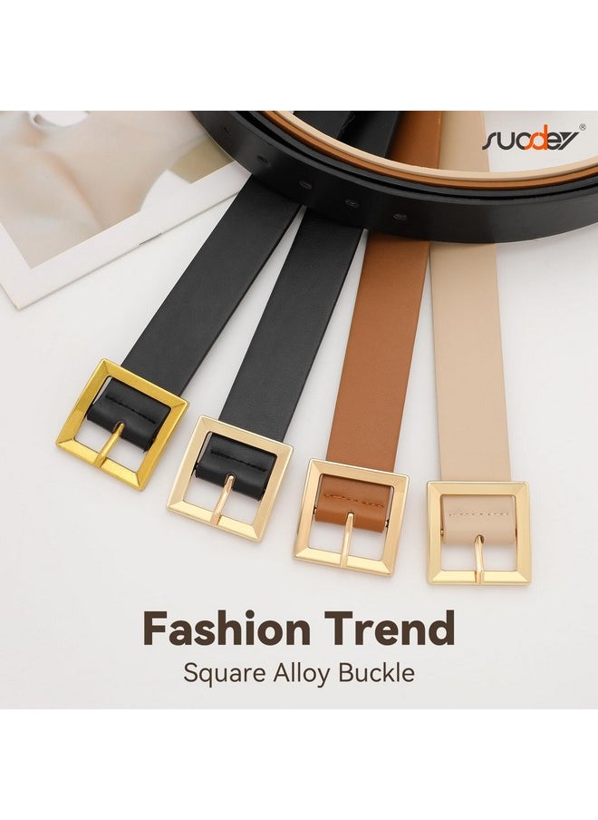 Women Leather Belt For Jeans Dresses Pants Fashion Waist Belt Ladies Belts For Trendy With Gold Square Buckle