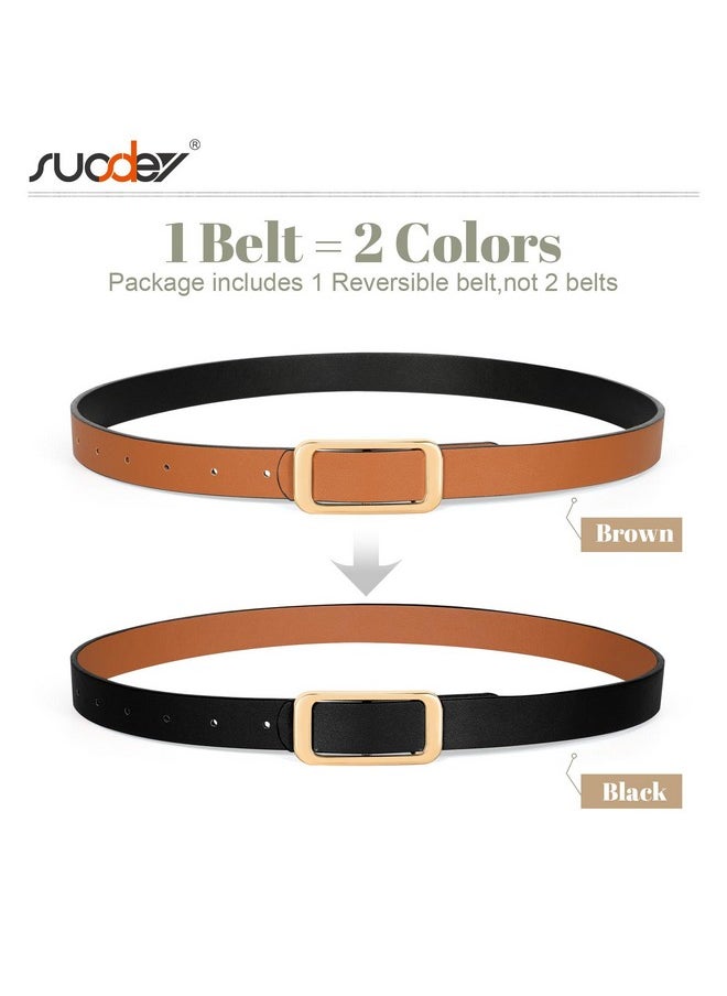 Women Reversible Leather Belts For Jeans Pants Dresses Ladies Fashion Belts With Gold Buckle