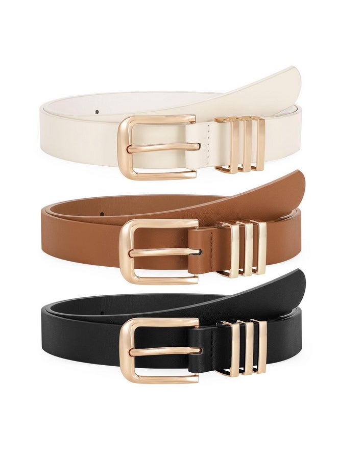 3 Pack Women’ Leather Belt With Square Gold Buckle Fashion Ladies Leather Waist Belt For Jeans Dress