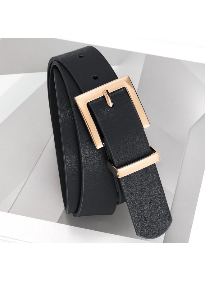 Women'S Leather Belts For Jeans Pants Dresses Fashion Ladies Belt With Square Buckle Black Belt For Women