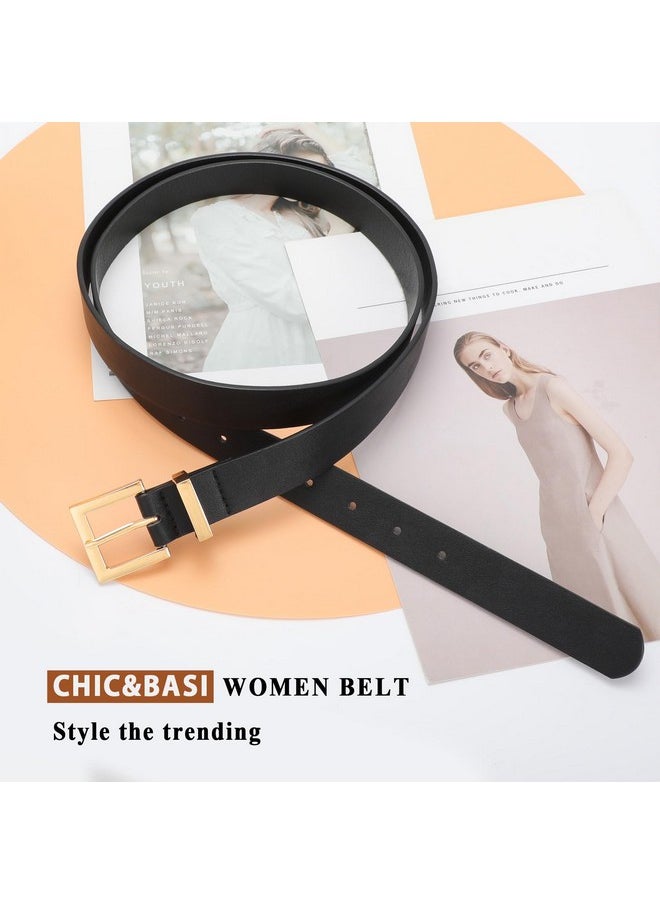 Women'S Leather Belts For Jeans Pants Dresses Fashion Ladies Belt With Square Buckle Black Belt For Women