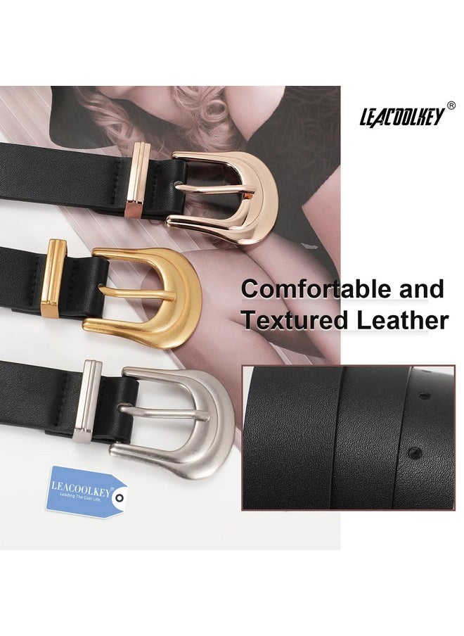 Women Western Belt Fashion Leather Belt With Gold Buckle For Jeans Pants Plus Size