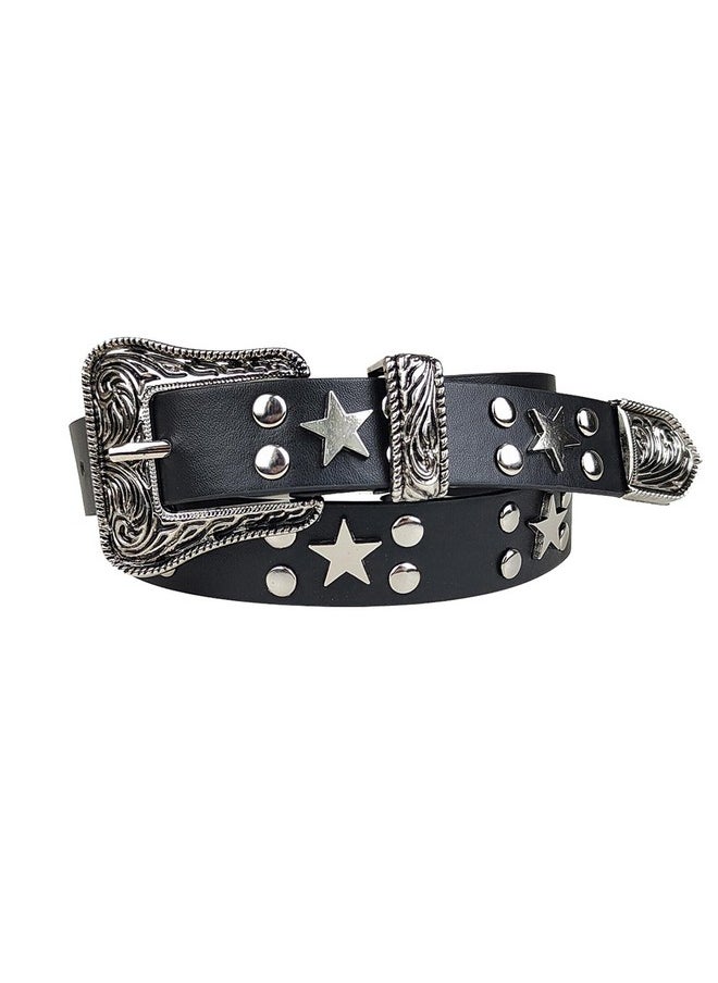 Studded Belt Women Y2K Spike Star Belts Black Girl Woman Stud Punk Waist Belt For Halloween Cosplay (Black 2)