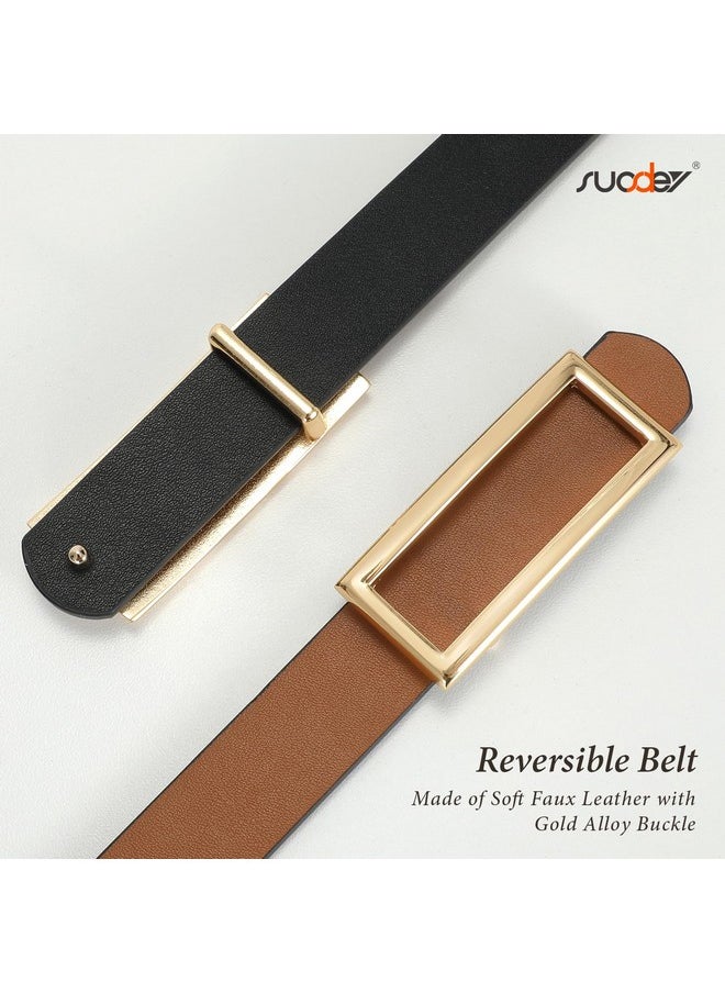 Women Reversible Leather Belts For Jeans Pants Dresses Ladies Fashion Belts With Gold Buckle, 0.9