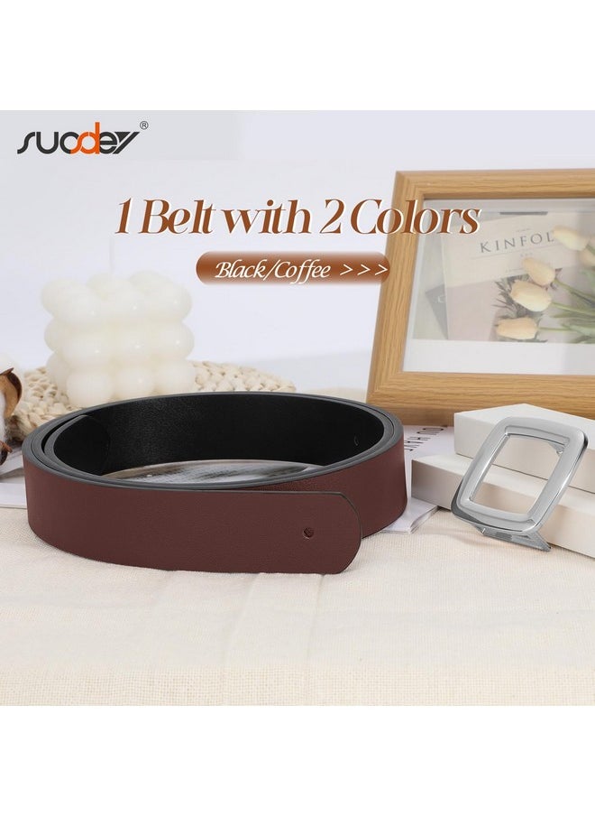 Women Reversible Leather Belt Two Color-In-One Square Buckle Fashion Belt For Jeans Pants Dresses Coat