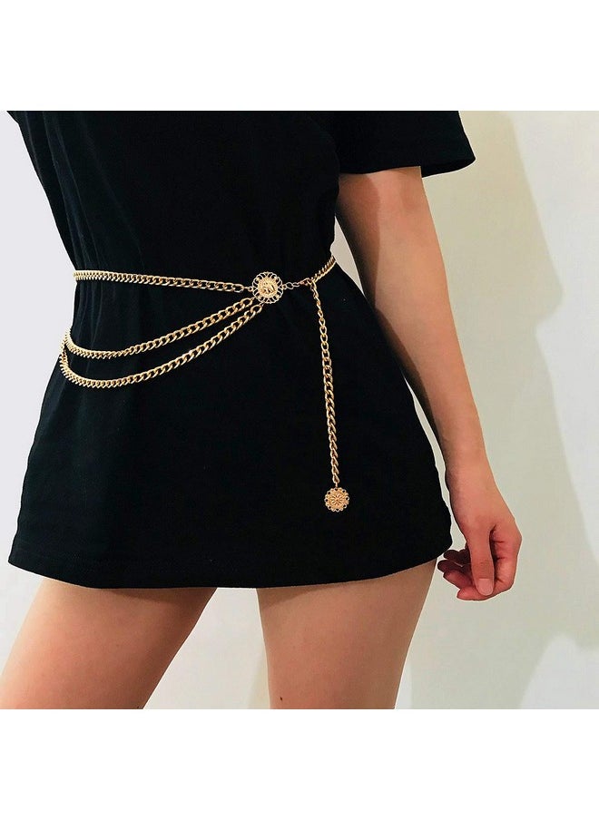 Multilayer Metal Waist Chain Dress Belts Metal Belt For Women Gold 90Cm/35.8In