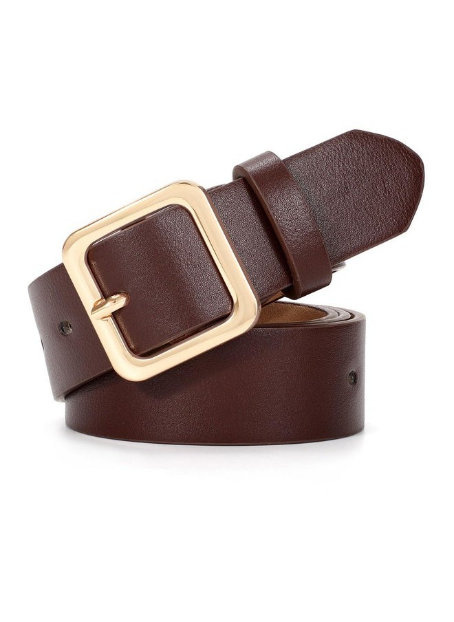 Women’S Leather Belts For Jeans Pants Dresses Fashion Ladies Black Belt With Square Buckle