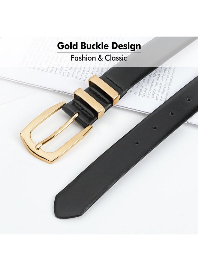 Women'S Leather Belts For Jeans Pants Fashion Ladies Belt Gold Buckle Belts For Women, Black, M