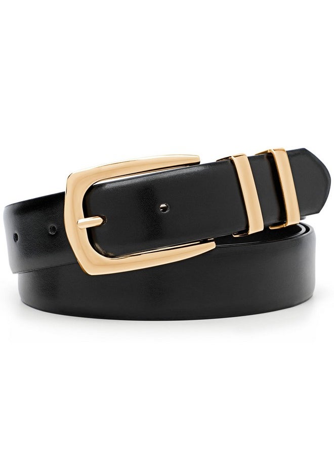 Women'S Leather Belts For Jeans Pants Fashion Ladies Belt Gold Buckle Belts For Women, Black, M