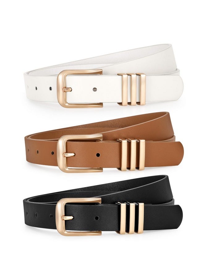 3 Pack Women’ Leather Belt With Square Gold Buckle Fashion Ladies Leather Waist Belt For Jeans Dress