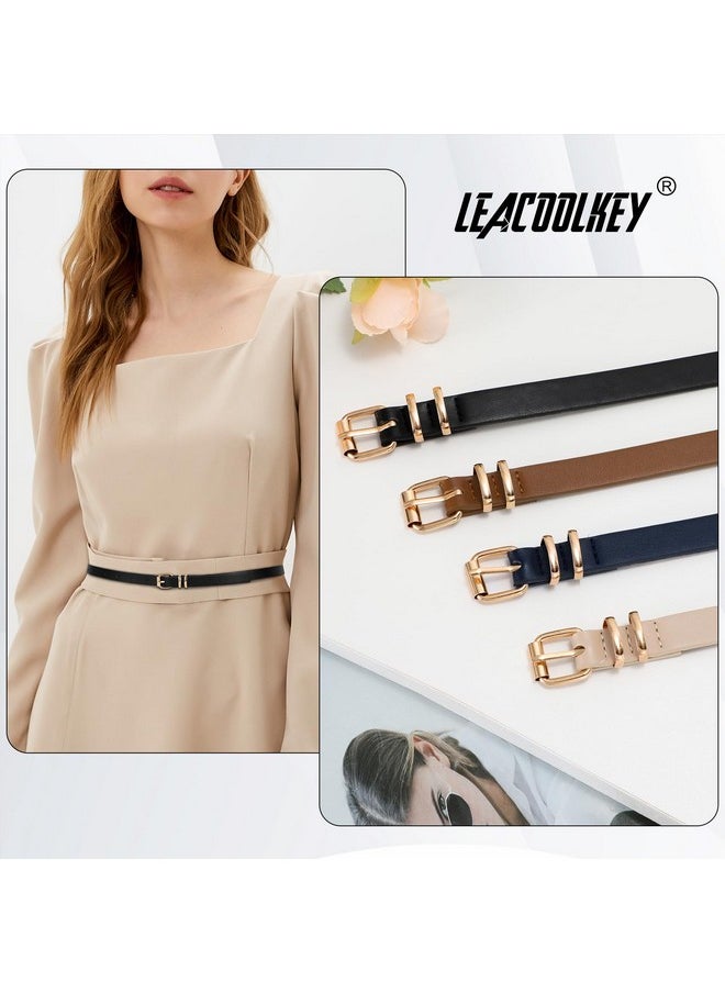 4 Pack Women Skinny Leather Belts For Dress With Gold Buckle Ladies Thin Waist Belt For Jeans Pants