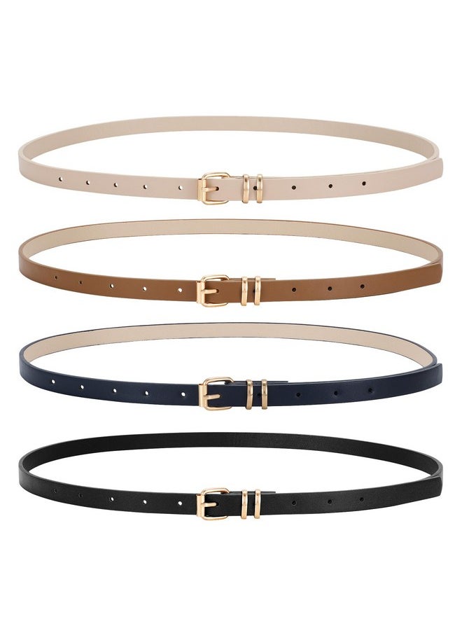 4 Pack Women Skinny Leather Belts For Dress With Gold Buckle Ladies Thin Waist Belt For Jeans Pants