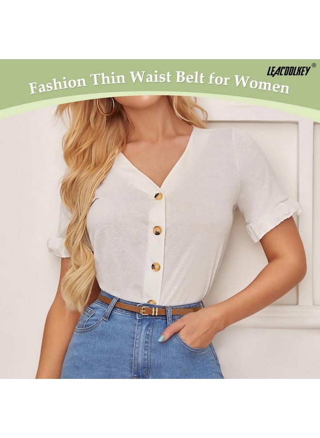 4 Pack Women Skinny Leather Belts For Dress With Gold Buckle Ladies Thin Waist Belt For Jeans Pants