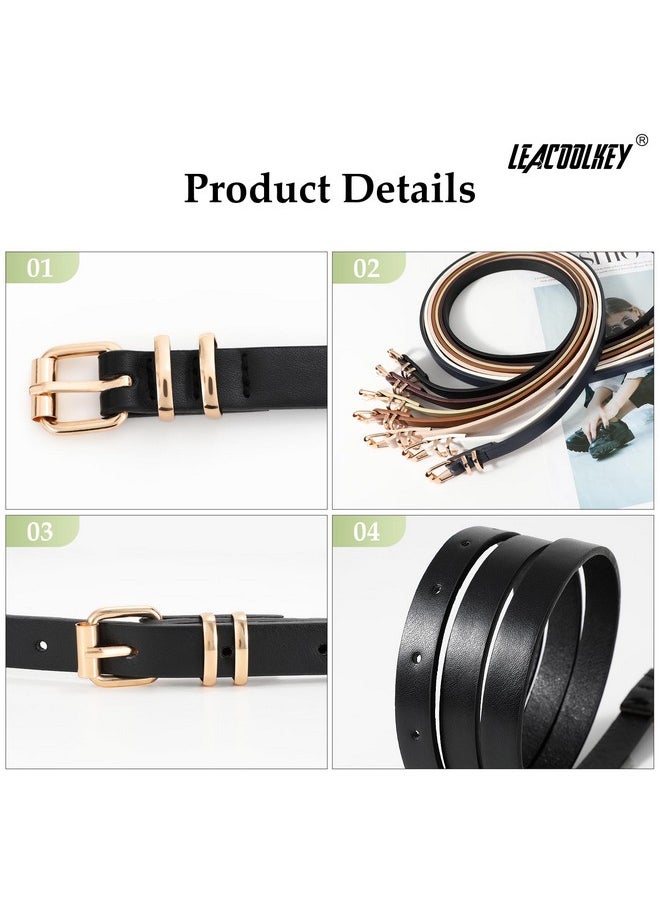 4 Pack Women Skinny Leather Belts For Dress With Gold Buckle Ladies Thin Waist Belt For Jeans Pants