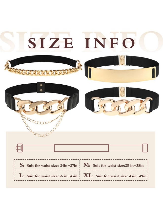 4 Pieces Belts For Women Metal Gold Stretch Waist Belt Skinny Wide Chain Belt Elastic Belt For Dress