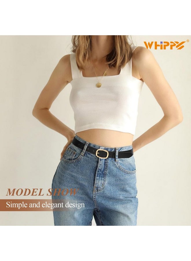 Women Leather Belt Casual Fashion Gold Buckle Leather Waist Belt For Jeans Pants Dresses Chic Ladies Belt, Black, M