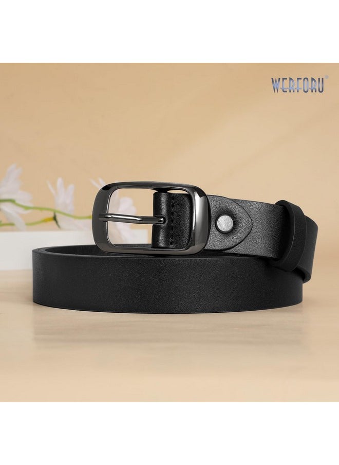 Women Black Leather Belt Plus Size Polished Buckle For Jeans Pants(Suit For Size 46-50 Inches, Black)