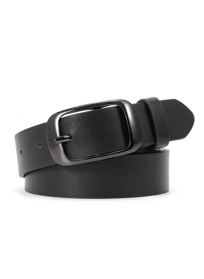 Women Black Leather Belt Plus Size Polished Buckle For Jeans Pants(Suit For Size 46-50 Inches, Black)