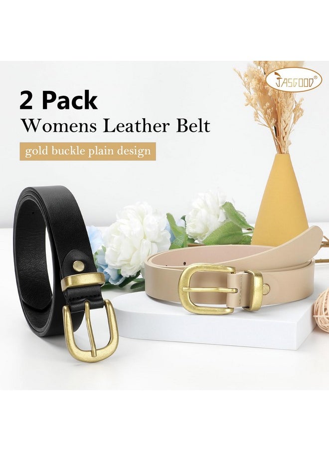 Women'S Leather Belt For Jeans Pants, Fashion Ladies Belt For Dresses With Gold Buckle