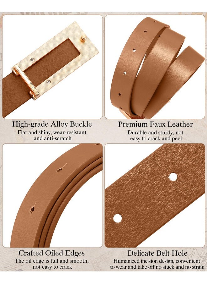 5 Pcs Women Leather Belts Skinny Belt Women Thin Waist Belt For Dresses Jeans Pants With Gold Buckle (M: Fit Waist Size 32-36 Inches)