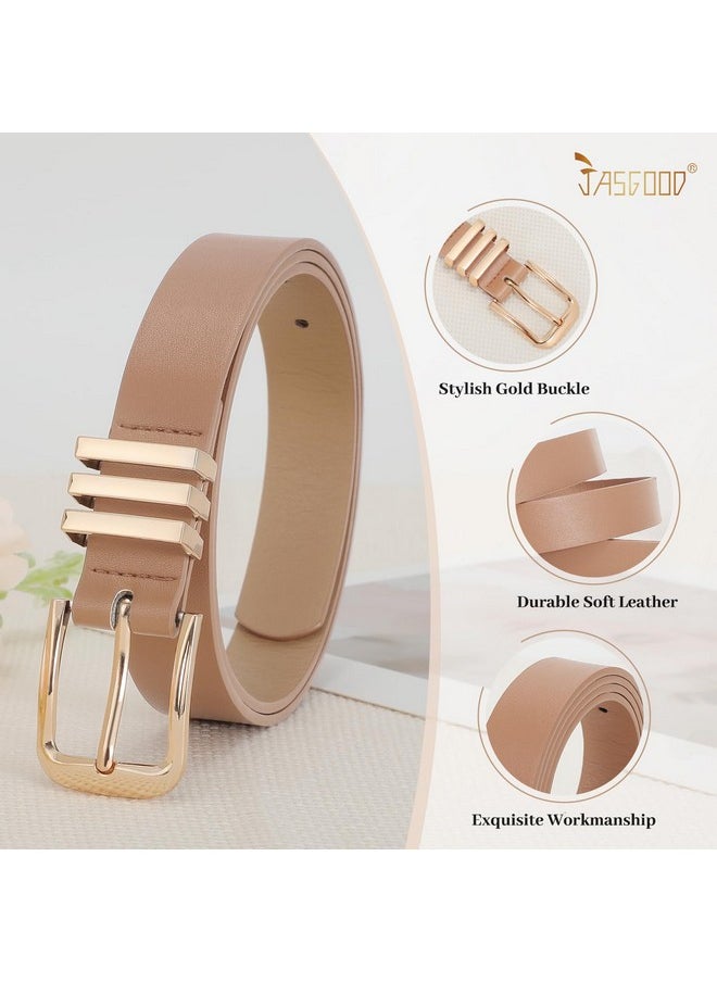 3 Pack Women'S Leather Belts Ladies Fashion Leather Belts For Jeans Pants Dress With Gold Buckle, Black+Brown+Khaki