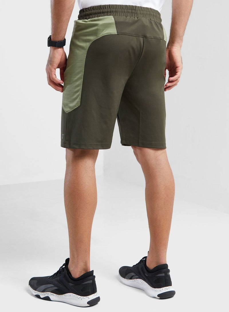 Contrast Panel Sport Shorts Army Green