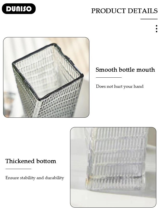 Clear Glass Vase, Modern Decorative Vase, Large Irregular Shape Vintage Flower Vase, Minimalist Ins Style Embossed Glass Vase for Wedding Table Decorations Centerpieces, Crystal Vase for Living Room, Bedroom, Kitchen, Dining Table, Mantle