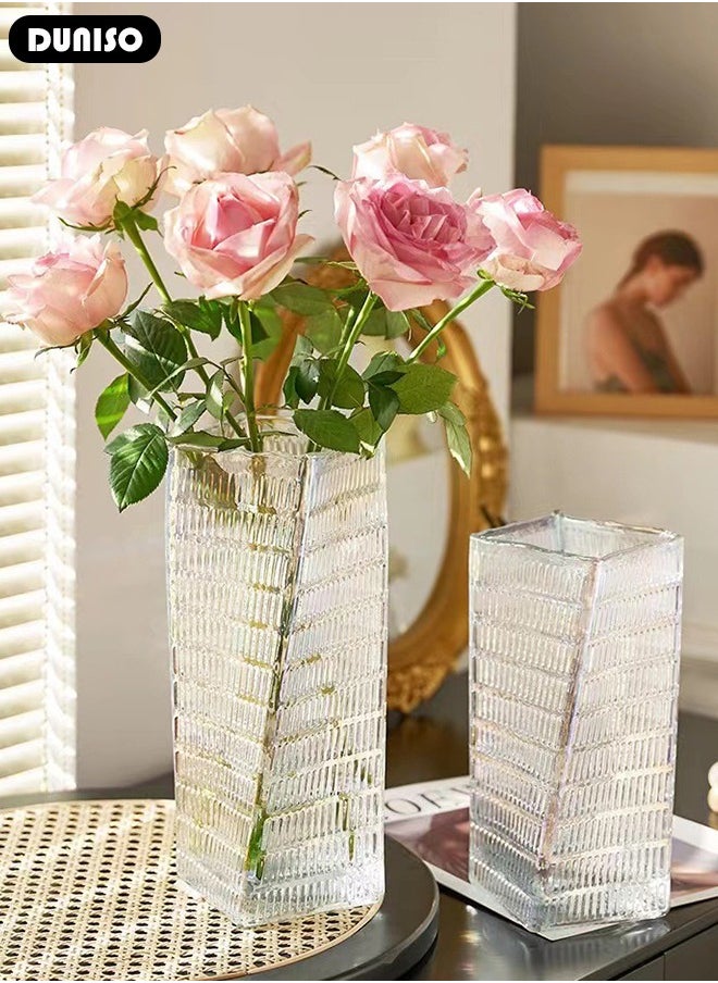 Clear Glass Vase, Modern Decorative Vase, Large Irregular Shape Vintage Flower Vase, Minimalist Ins Style Embossed Glass Vase for Wedding Table Decorations Centerpieces, Crystal Vase for Living Room, Bedroom, Kitchen, Dining Table, Mantle