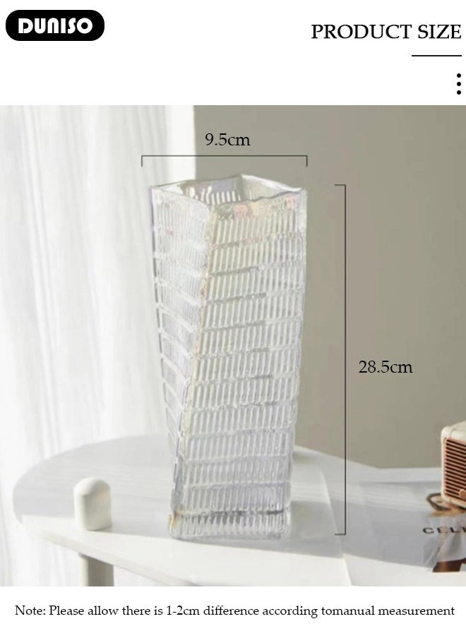 Clear Glass Vase, Modern Decorative Vase, Large Irregular Shape Vintage Flower Vase, Minimalist Ins Style Embossed Glass Vase for Wedding Table Decorations Centerpieces, Crystal Vase for Living Room, Bedroom, Kitchen, Dining Table, Mantle