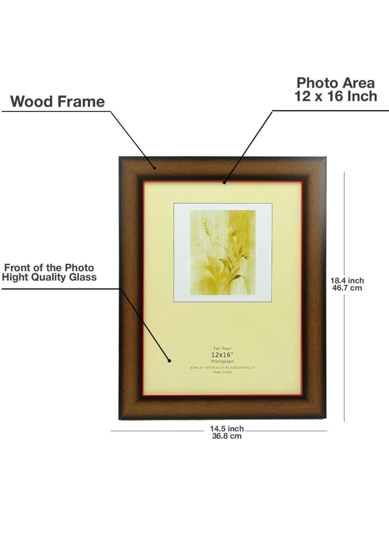 DECORHILLS Rectangular Glass Photo with Wood, Wall Mount Display for 12x16 Inches Picture