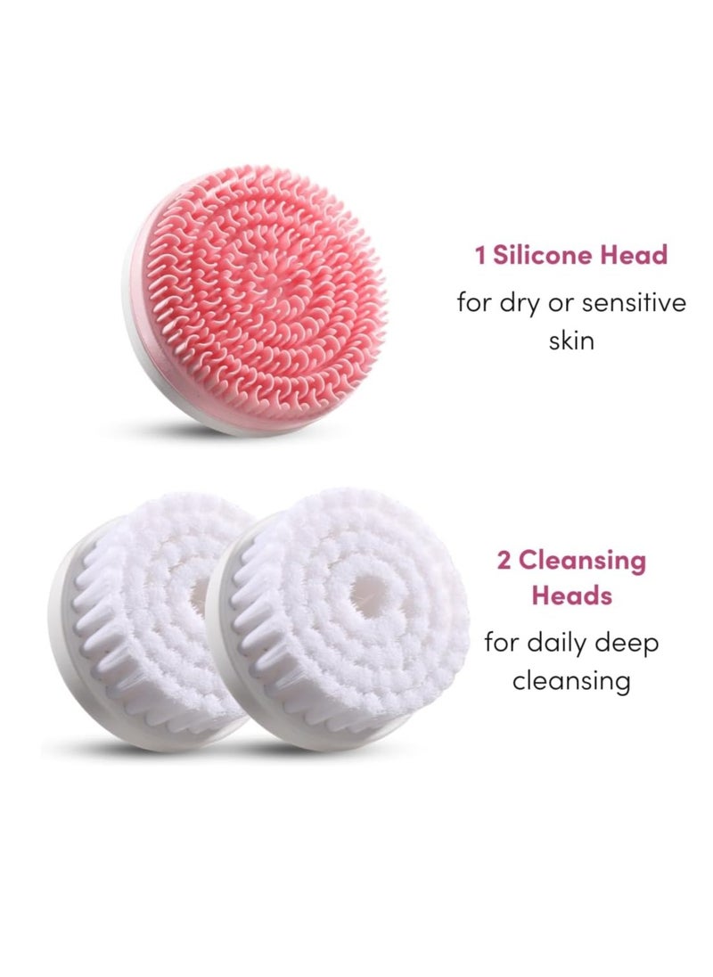 Fancii Skylar Facial Brush Replacement Heads, Pack of 3-2 x Daily Gentle Cleansing Head and 1 x Silicone Head for Sensitive Skin