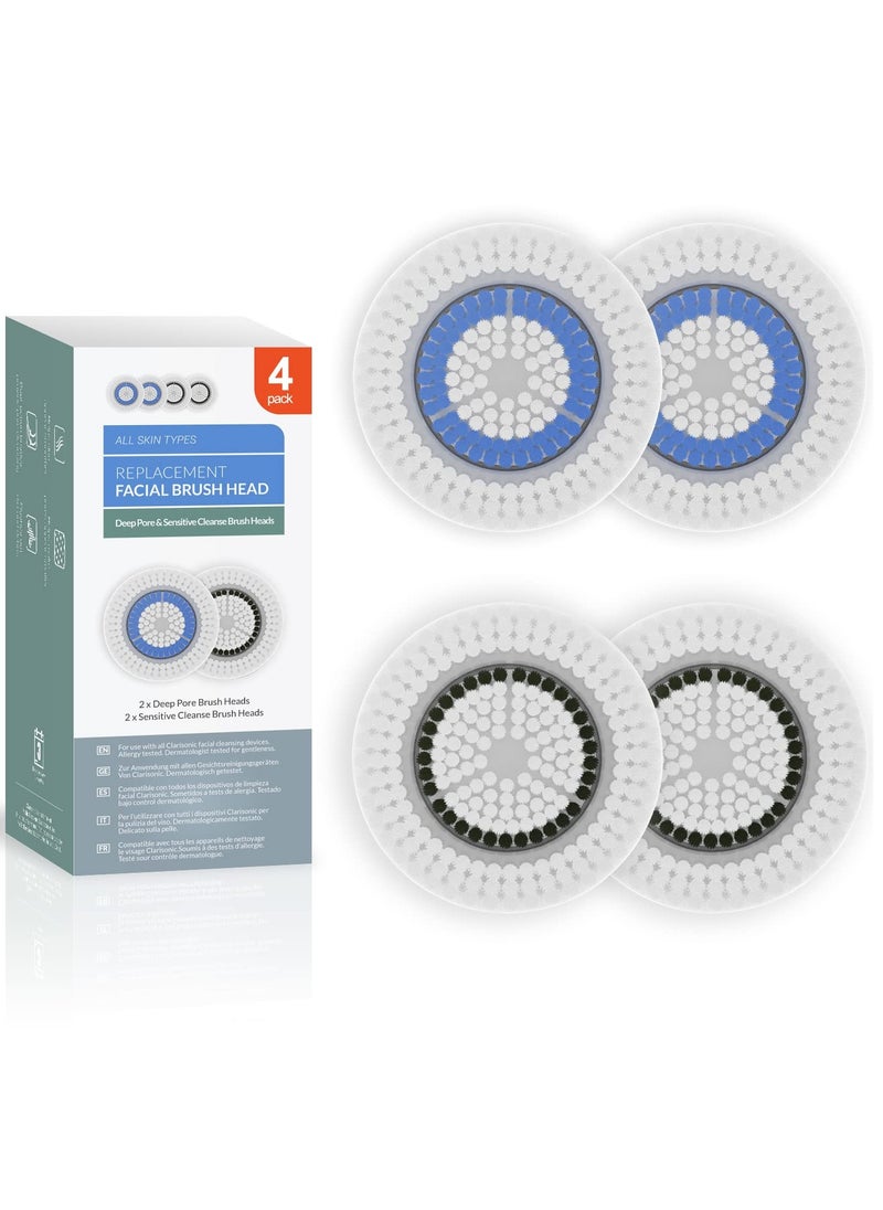 Brushmo Brush Head Replacements Compatible with Clarisonic Mia 1, Mia 2, Mia Fit, Alpha Fit, Smart Profile Uplift, 4 Pack of Deep Pore and Sensitive