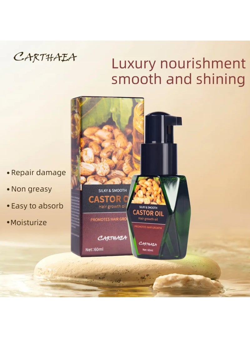 60ml Castor Oil Hair Growth Oil Silky and Smooth Castor Oil for Hair Growth Eyebrows and Eyelashes Growth Skin and Nails Repair Damaged Hair Follicles Moisturizing Hydrating Nourishing Hair Oil