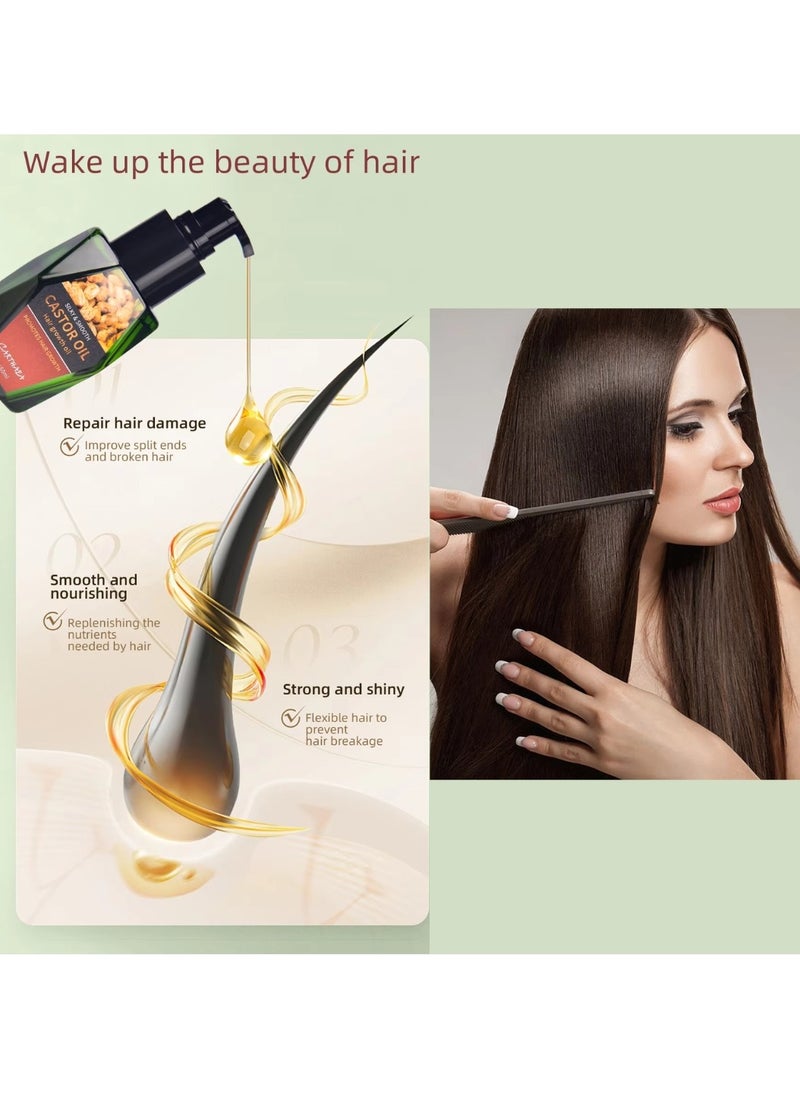 60ml Castor Oil Hair Growth Oil Silky and Smooth Castor Oil for Hair Growth Eyebrows and Eyelashes Growth Skin and Nails Repair Damaged Hair Follicles Moisturizing Hydrating Nourishing Hair Oil