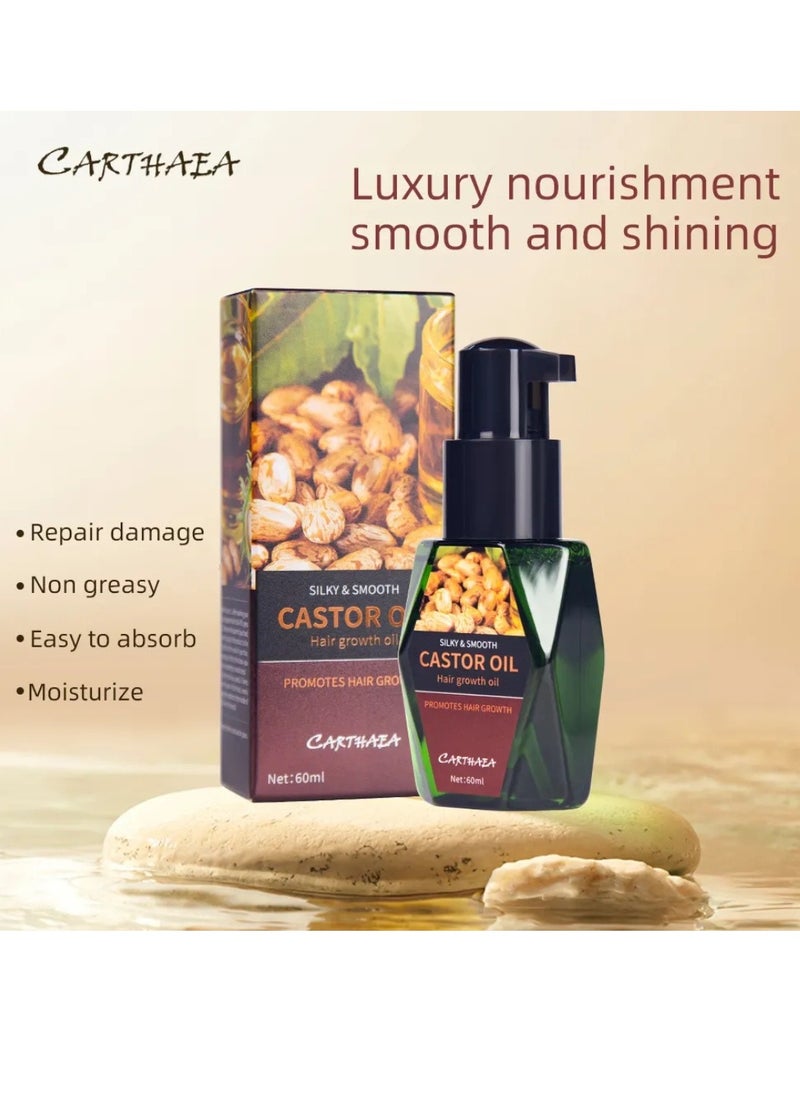 60ml Castor Oil Hair Growth Oil Silky and Smooth Castor Oil for Hair Growth Eyebrows and Eyelashes Growth Skin and Nails Repair Damaged Hair Follicles Moisturizing Hydrating Nourishing Hair Oil