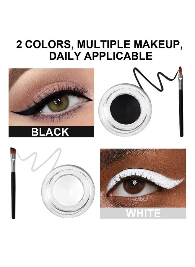 Dam，2 in 1 Black and White Gel Eyeliner Set Water Proof Smudge Proof, Last for All Day Long, Work Great with Eyebrow, 2 Pieces Eye Makeup Brushes Included-48g#02