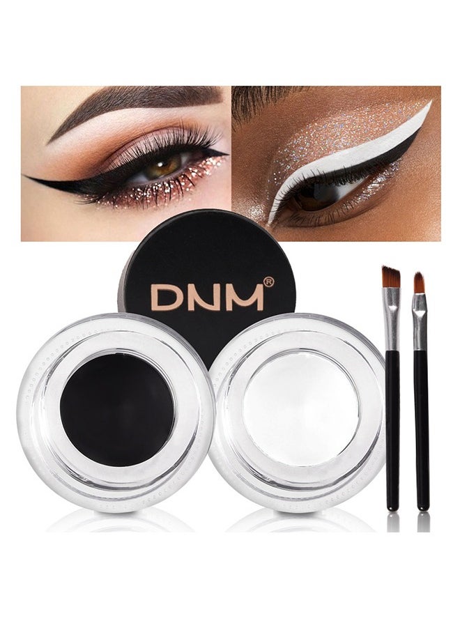 Dam，2 in 1 Black and White Gel Eyeliner Set Water Proof Smudge Proof, Last for All Day Long, Work Great with Eyebrow, 2 Pieces Eye Makeup Brushes Included-48g#02