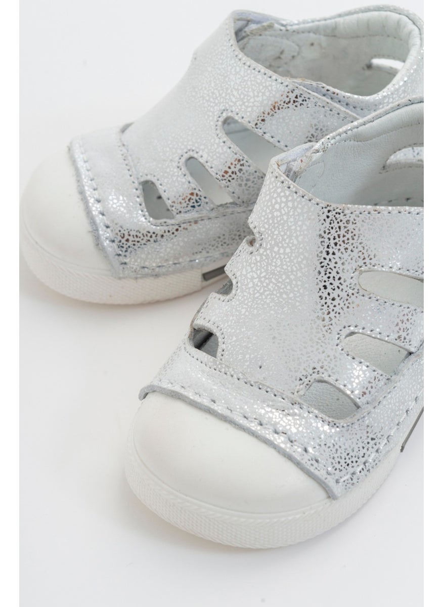 Unisex Children's Silver Leather Anatomically Supported First Step Shoes