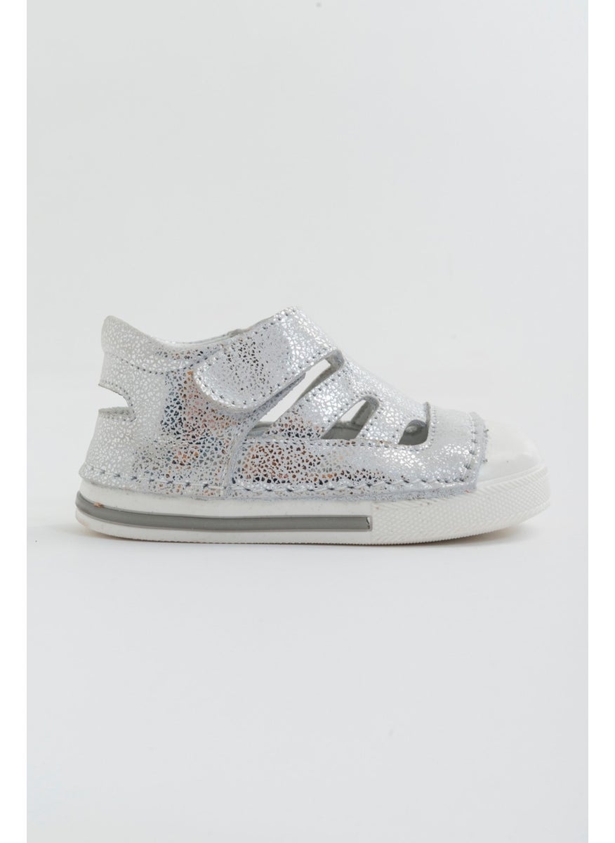 Unisex Children's Silver Leather Anatomically Supported First Step Shoes