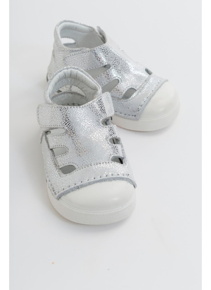 Unisex Children's Silver Leather Anatomically Supported First Step Shoes