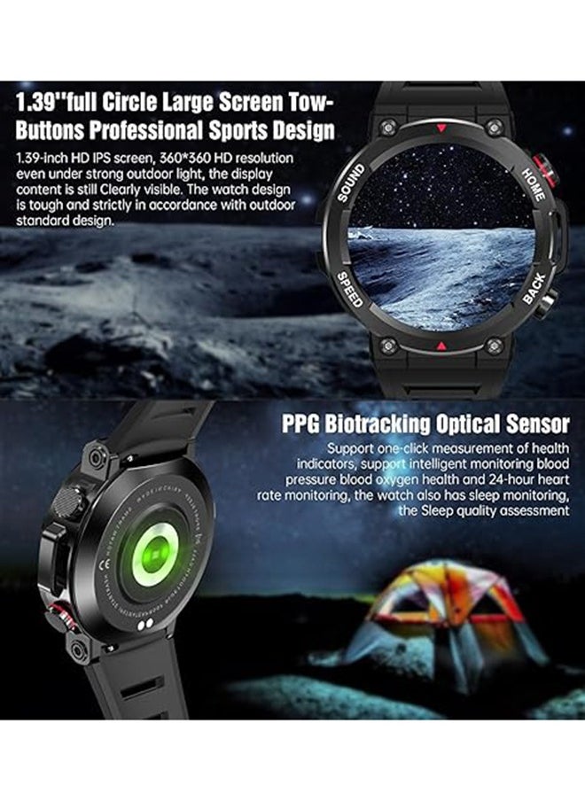 Military Smart Watches for Men IP68 Waterproof Rugged Bluetooth Call(Answer/Dial Calls) 1.39'' Fitness Watch Tracker for Android iOS Outdoor Sports,Black