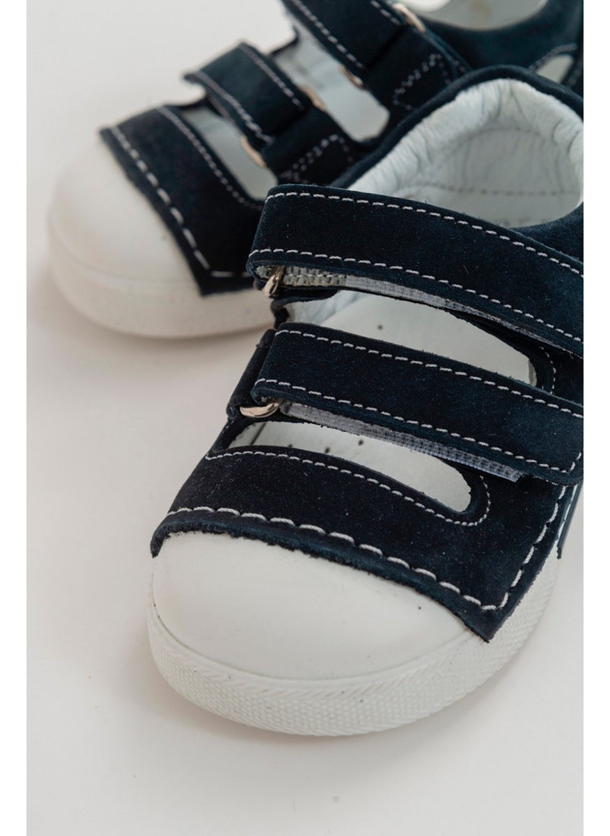 Unisex Kids Navy Blue Leather Anatomically Supported First Step Shoes