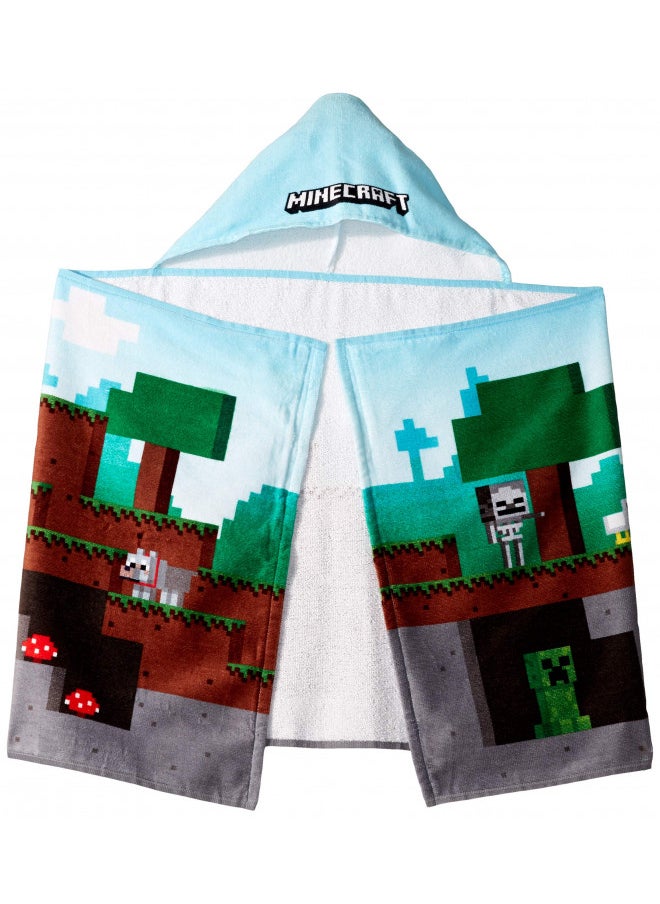 Jay Franco Minecraft Overworld Adventure Hooded Bath/Pool/Beach Towel,Cotton, Blue