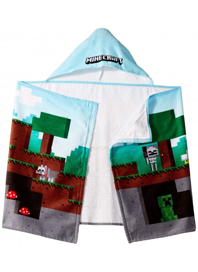 Jay Franco Minecraft Overworld Adventure Hooded Bath/Pool/Beach Towel,Cotton, Blue