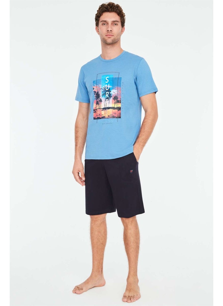 - Men's Indigo T-Shirt Shorts Set