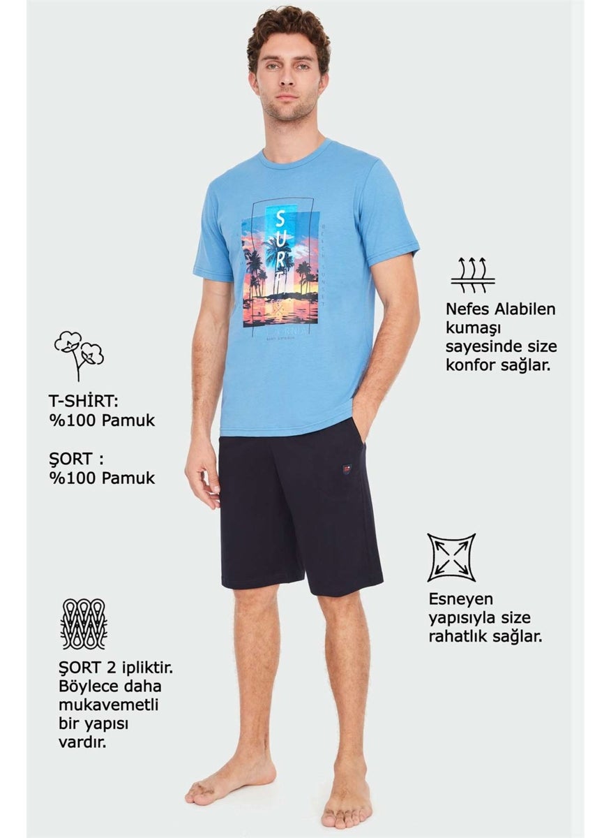 - Men's Indigo T-Shirt Shorts Set