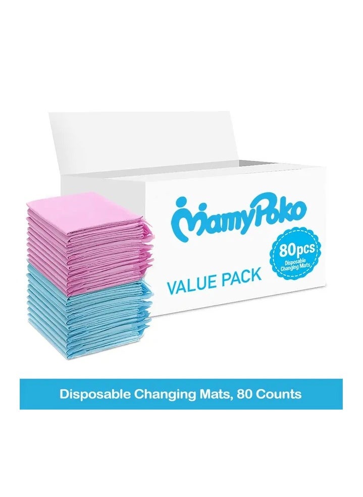 Disposable Changing Mats, 80 Counts, Soft Waterproof Mat, Portable Leak Proof Changing Mat, New Mom Leak-Proof Under pad, Mattress Table Protector Pad