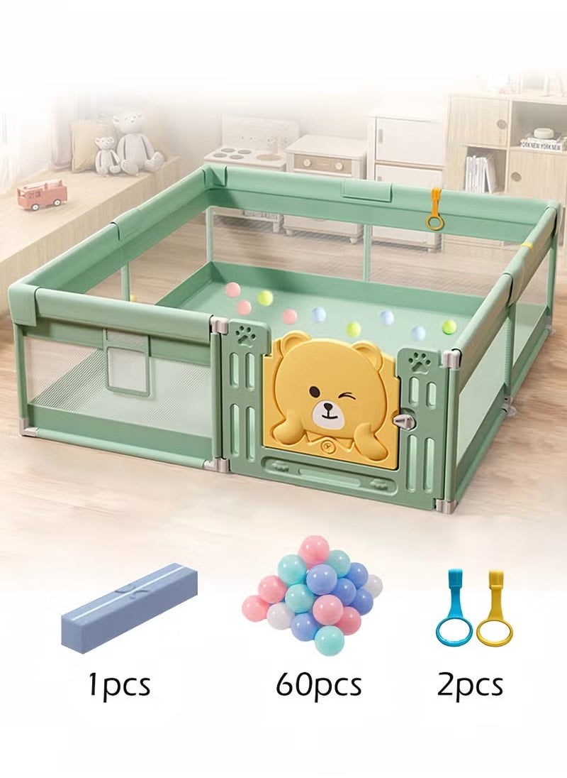 Kids Playpen with New Safe Gate Design,Baby Play Mat,60 Ocean Balls,Firm Suction Cups and Structure,Indoor Play Game Fence 150*180cm